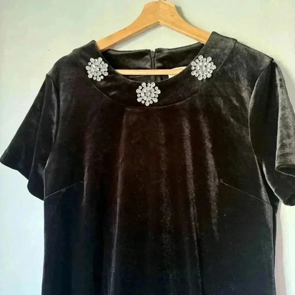 Michael Kors Women's Black Embellished Velvet Mod Shift Dress - Picture 3 of 6